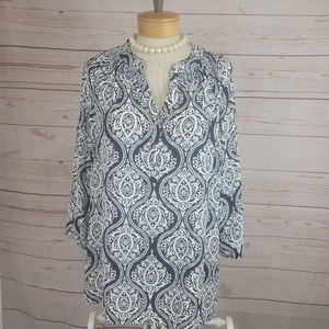 Charter club blue and‎ white print blouse